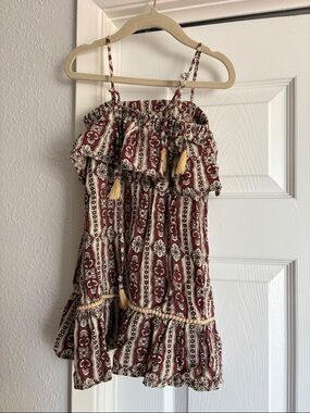 Cleobella Littles Girls 4 Burgundy and Cream Floral Stripe Ruffle Dress